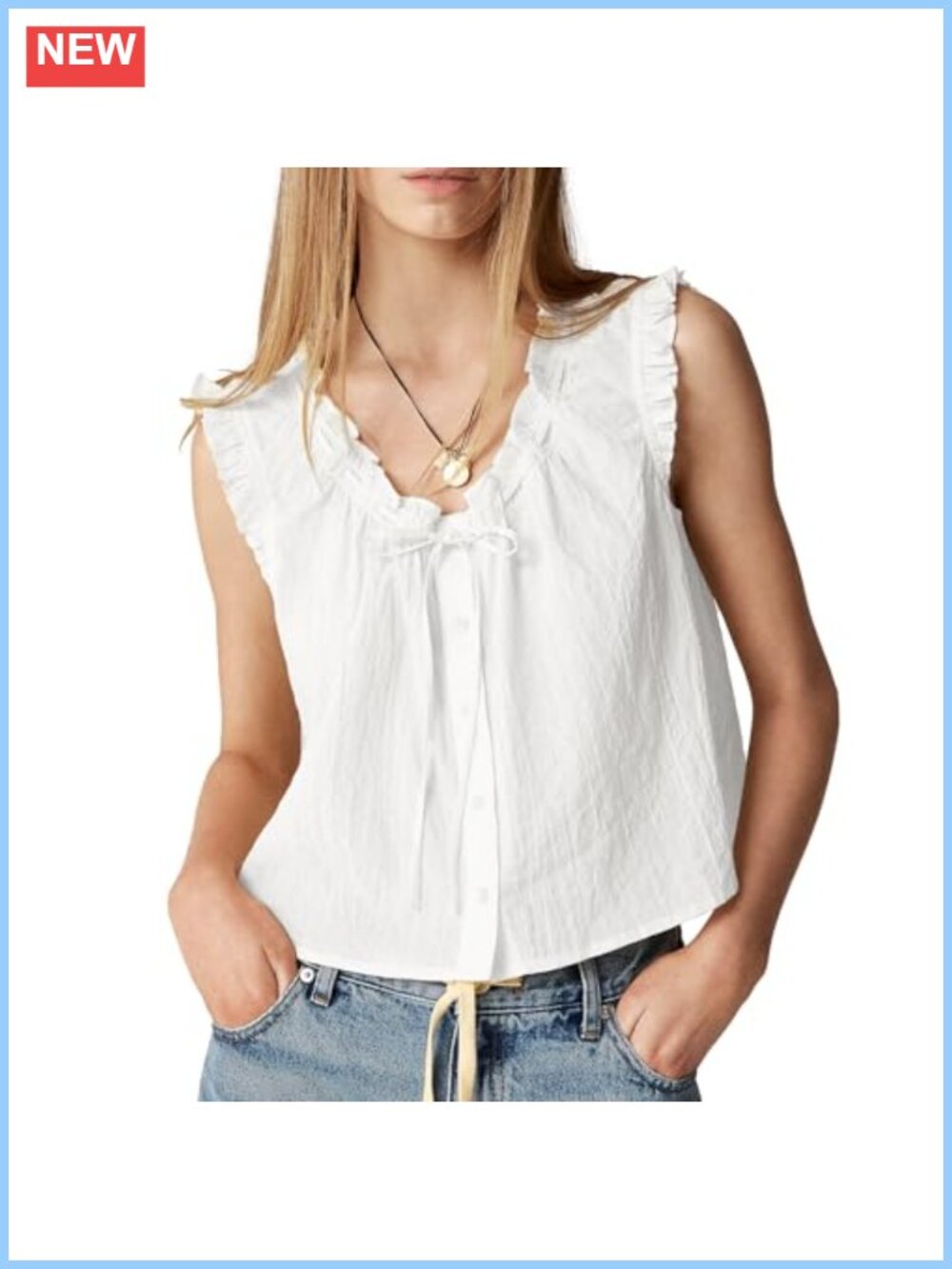 Comdify Women's Ruffle Tie Front Sleeveless Button Down Tank Top